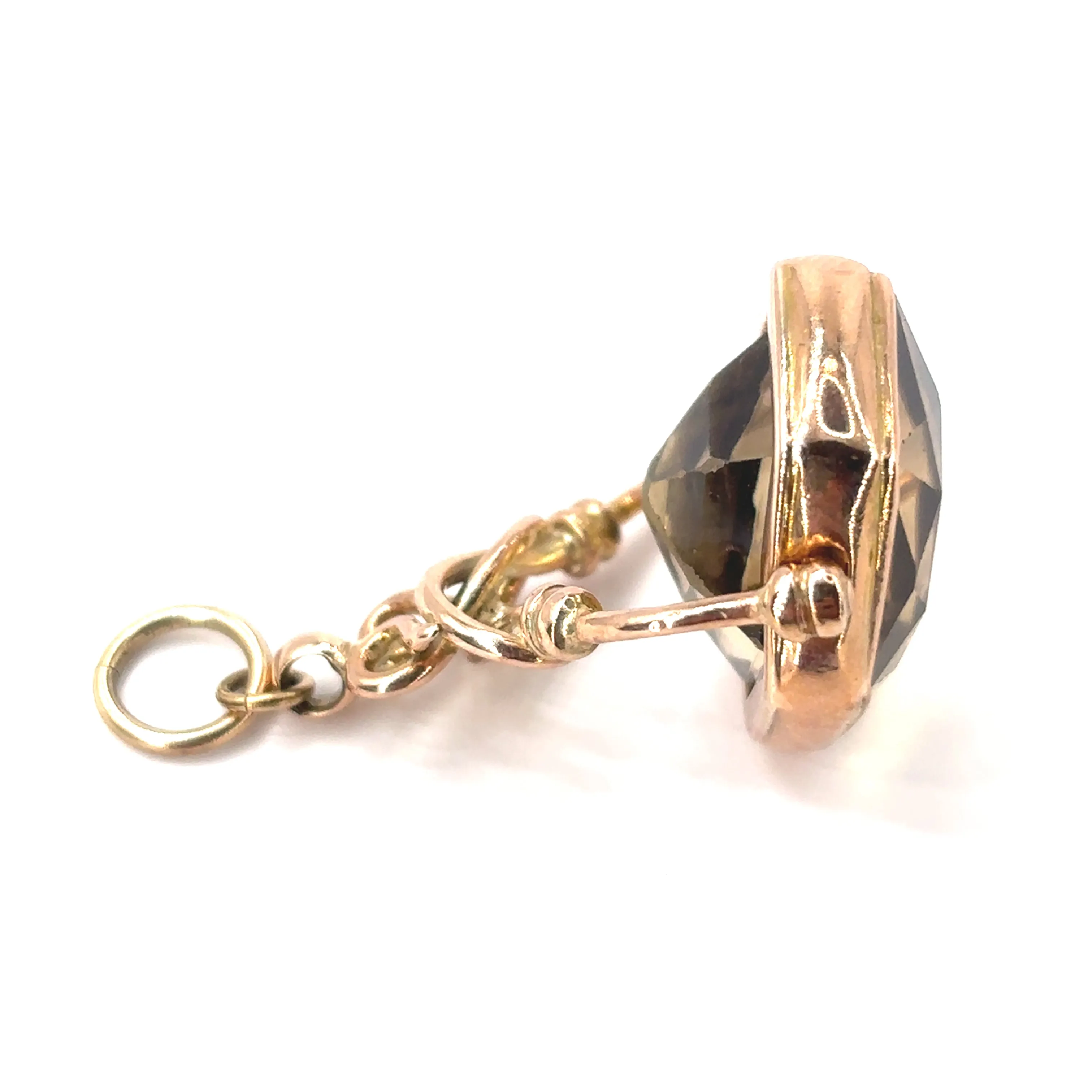 Unisex 9ct Yellow Gold Smoky Quartz Fob Pendant - 7g