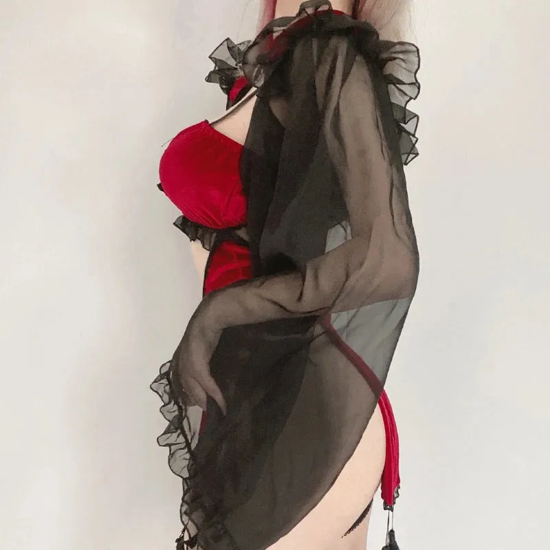 Unleash the Darkness: Gothic Witch Play Time Outfit - Blood Red