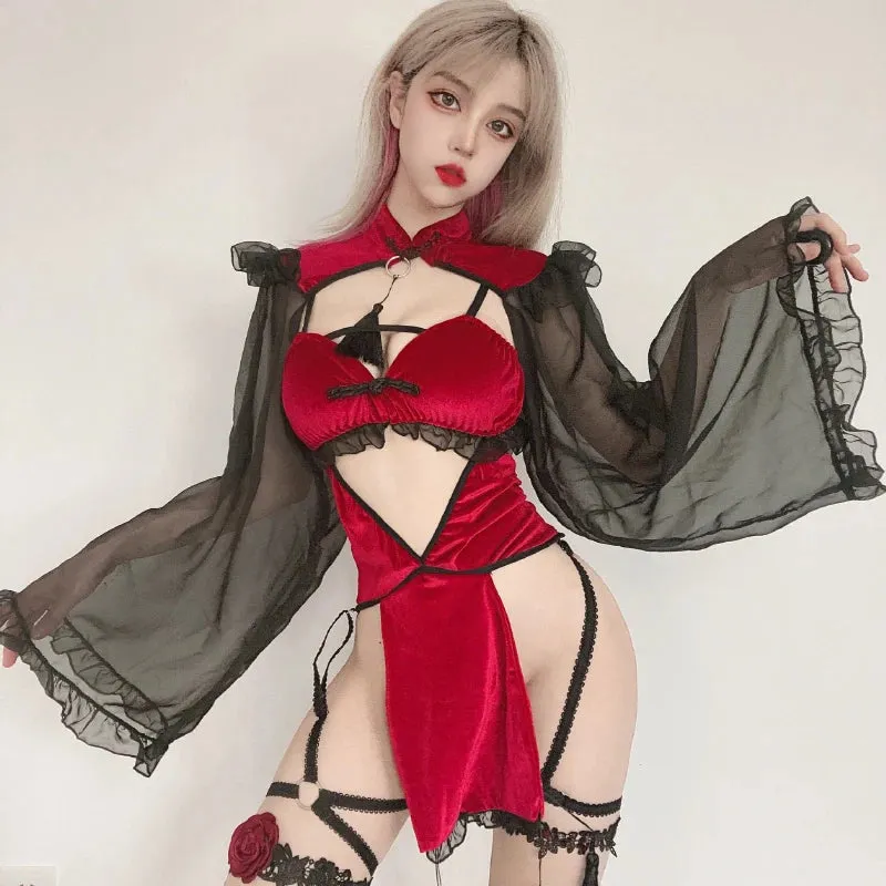 Unleash the Darkness: Gothic Witch Play Time Outfit - Blood Red