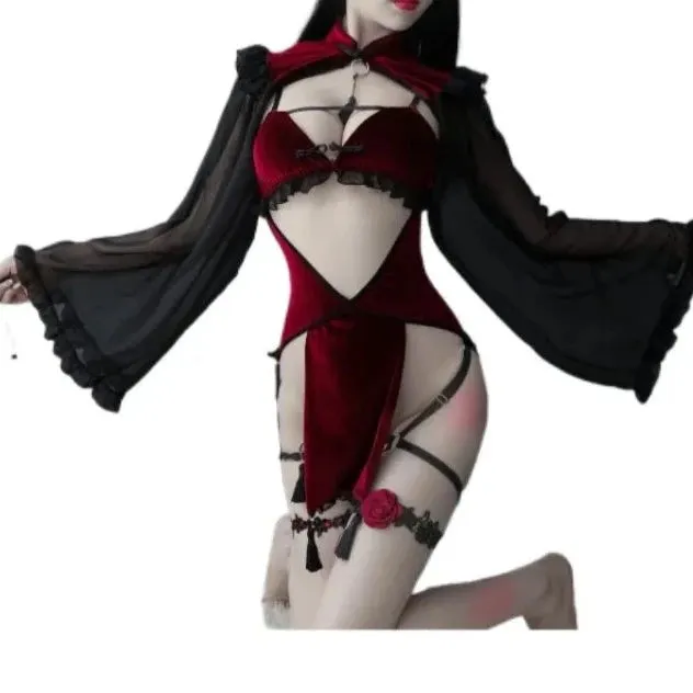 Unleash the Darkness: Gothic Witch Play Time Outfit - Blood Red