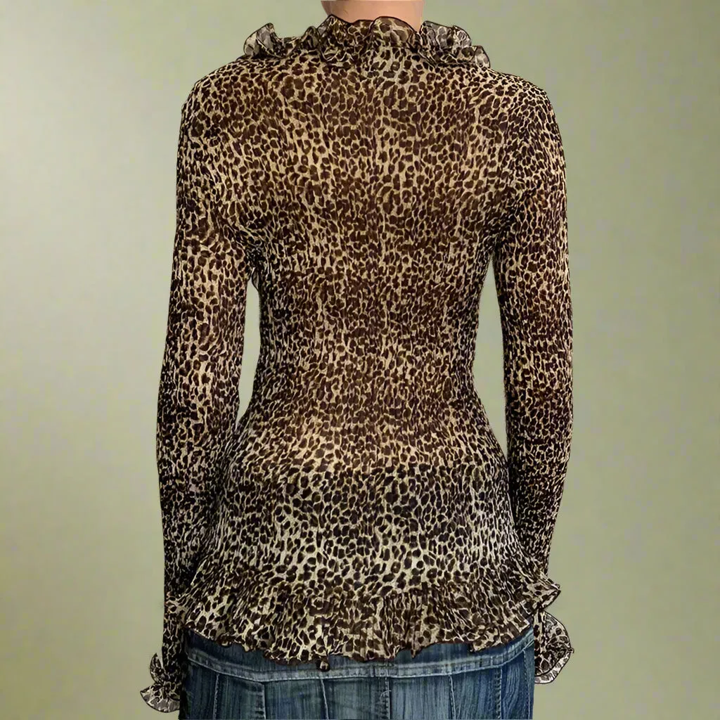 Vintage Leopard Ruffle Front Blouse