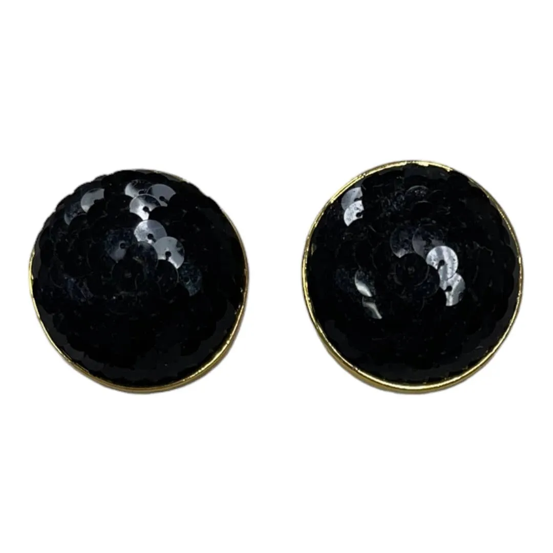 Vintage Poogi Paris Black Sequin Gold Statement Clip Earrings