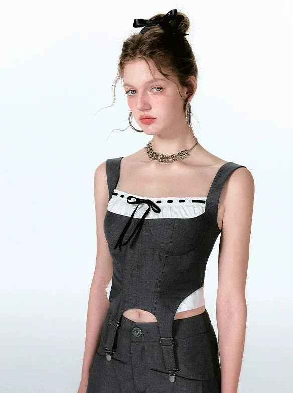 Wide Two-piece   Design Contrast Faux Vest Mint-cool Pants
