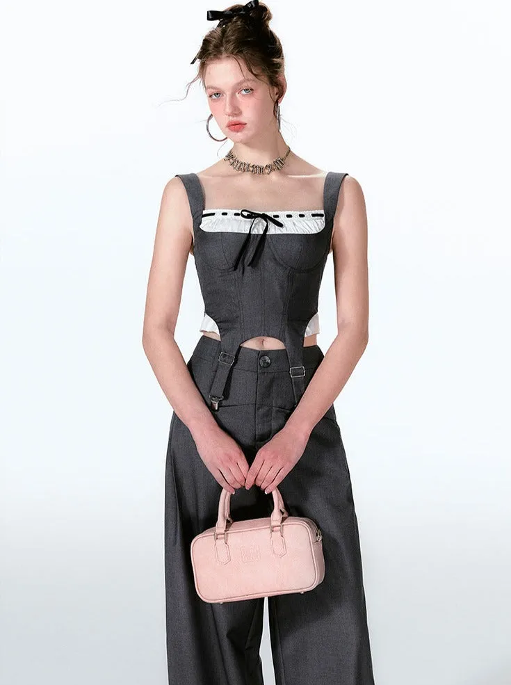 Wide Two-piece   Design Contrast Faux Vest Mint-cool Pants