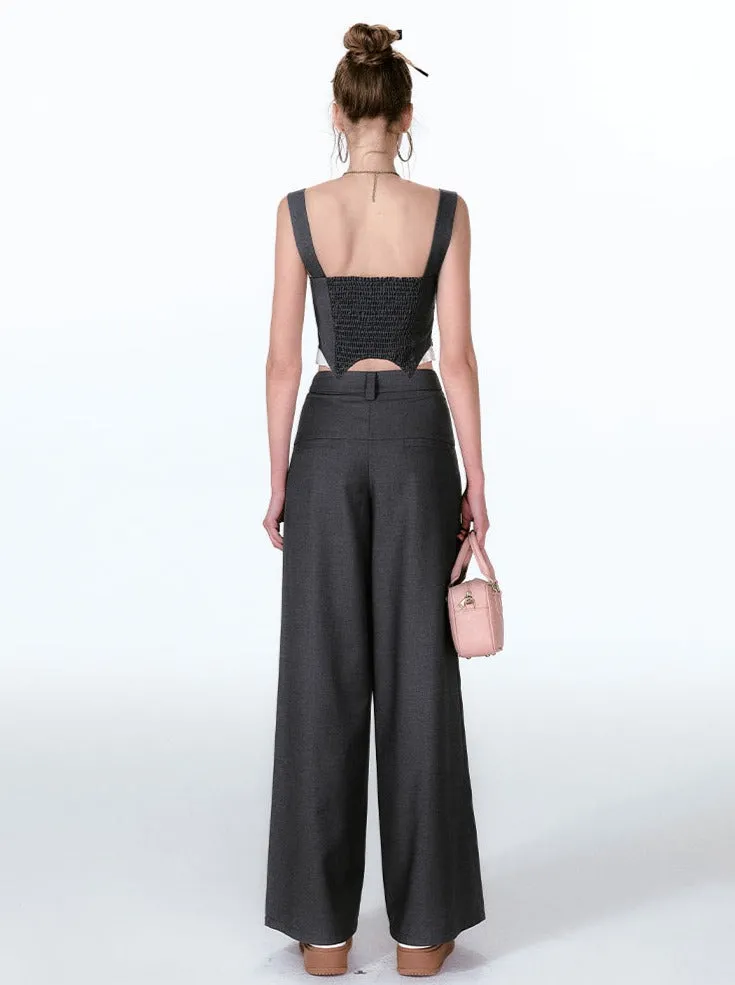 Wide Two-piece   Design Contrast Faux Vest Mint-cool Pants