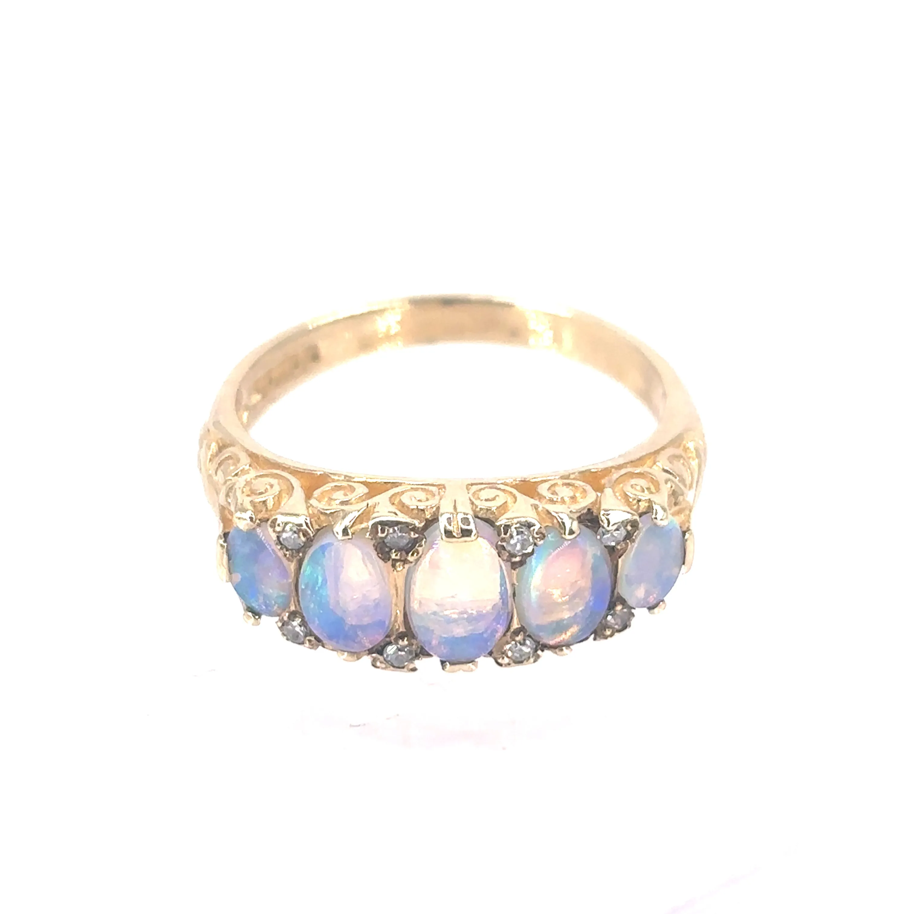 Women’s 9ct Yellow Gold Opal Diamond Ring - 0.15ct