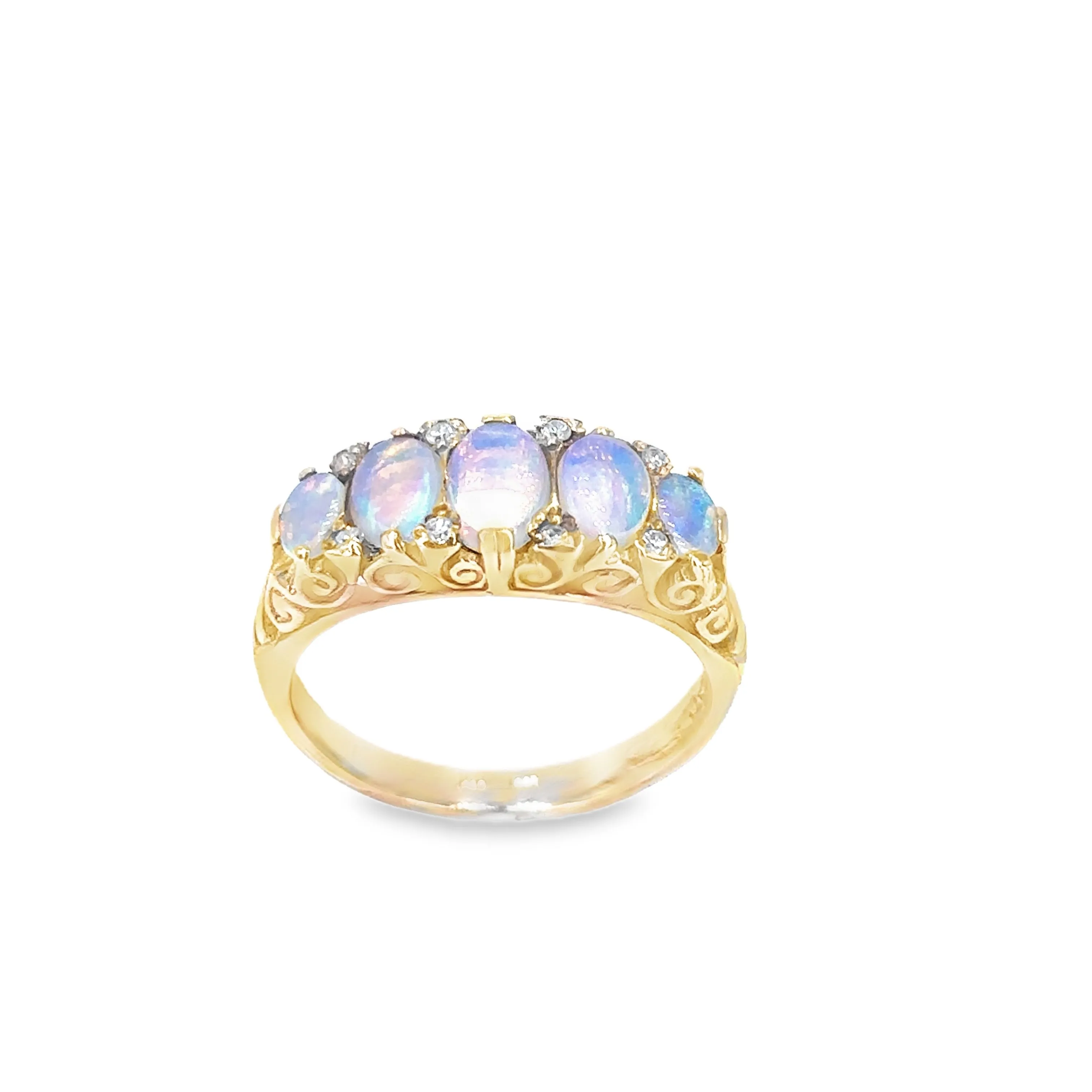 Women’s 9ct Yellow Gold Opal Diamond Ring - 0.15ct