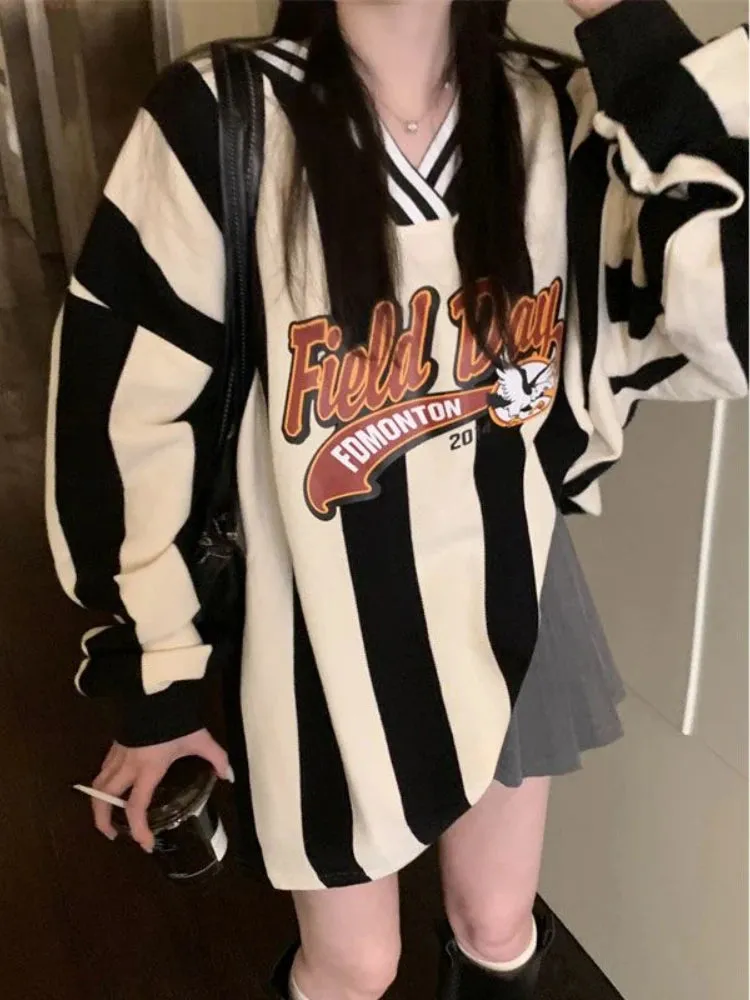 Y2K Retro Streifen Hoodie schwarz und weiß