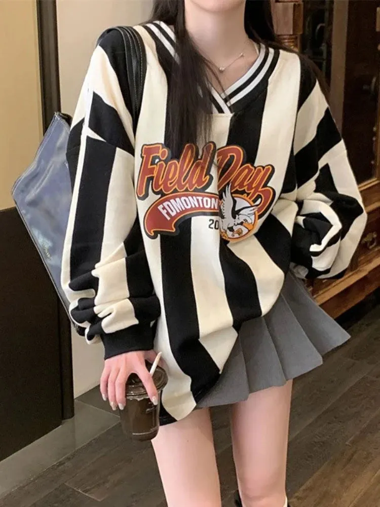 Y2K Retro Streifen Hoodie schwarz und weiß